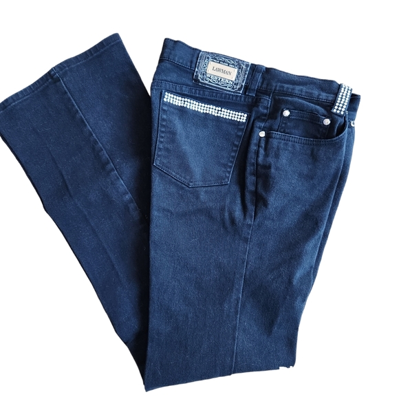 Women's Lawman Western Black Denim Jeans, Rhinestones & Studs Trim Slim Fit 9 - Picture 2 of 10